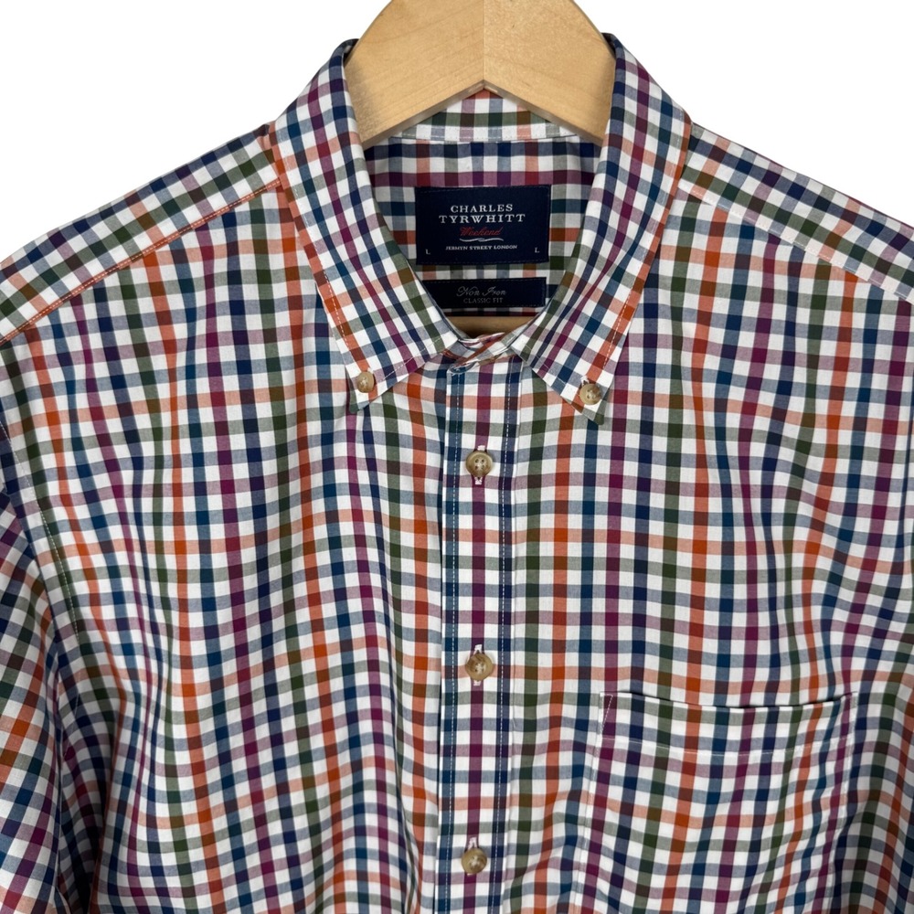 Charles Tyrwhitt Mens L Classic Fit Non Iron Multicolor Check Long Sleeve Shirt